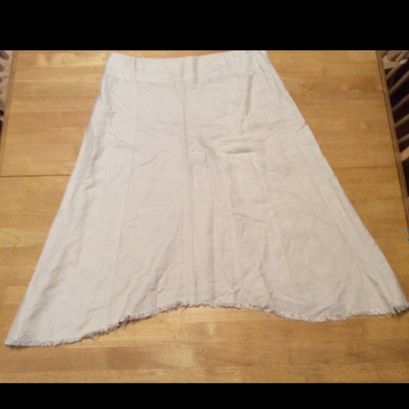 SHERRY TAYLOR Tan Nude SET Ramie Rayon TOP Shirt SKIRT Asymmetric hem size XL - Picture 8 of 12